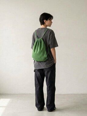 Vintage American Apparel Forest Green Bull Denim Drawstring Backpack Made in USA